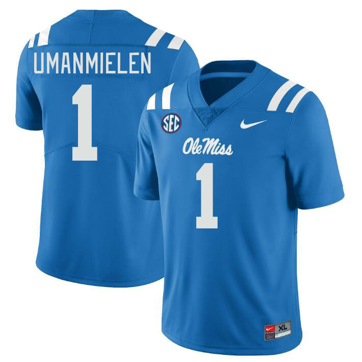 Men #1 Princely Umanmielen Ole Miss Rebels College Football Jerseys Stitched-Power Blue